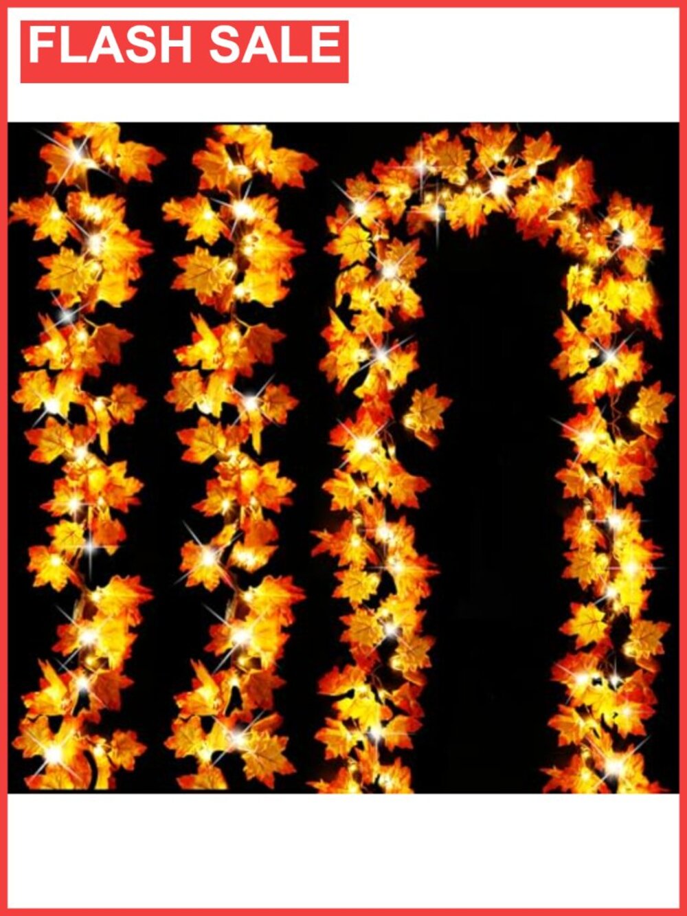 3 Pack Fall Garland Lights 30Ft 60 LED Maple Leaves Battery Timer Decor
